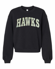 LIGHT GREEN GINGHAM HAWKS - BLACK CROP CREW