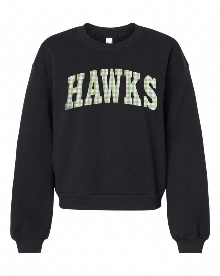 LIGHT GREEN GINGHAM HAWKS - BLACK CROP CREW