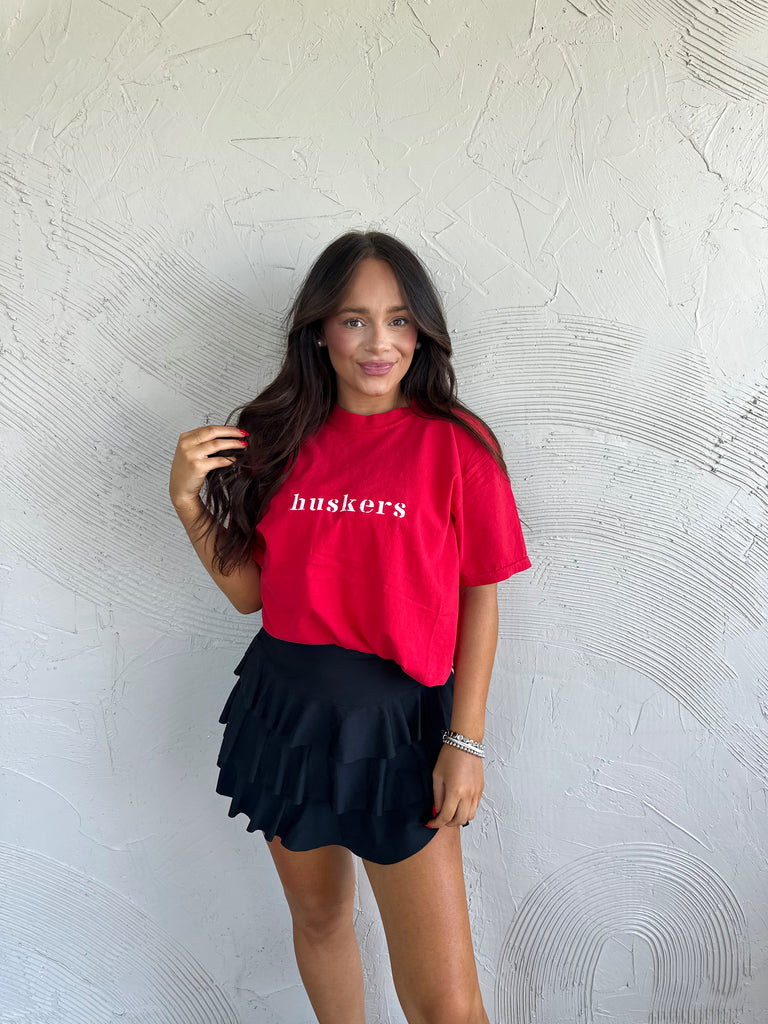 EMBROIDERED HUSKERS - RED TEE