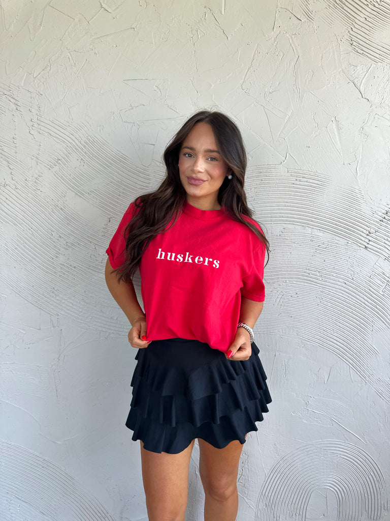 EMBROIDERED HUSKERS - RED TEE