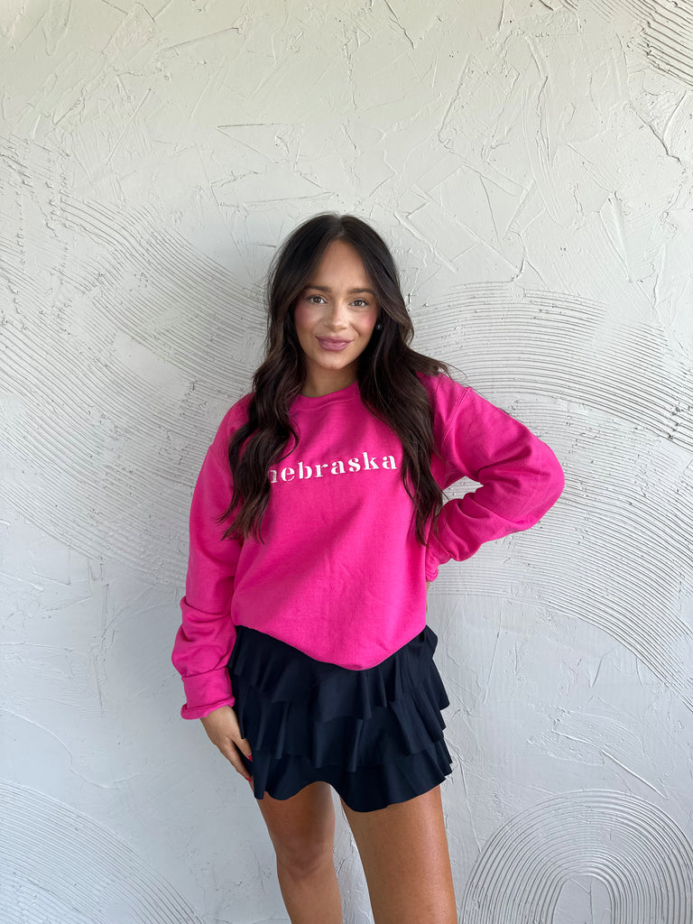 EMBROIDERED NEBRASKA - PINK CREW