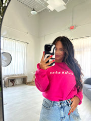 EMBROIDERED NEBRASKA - PINK CREW