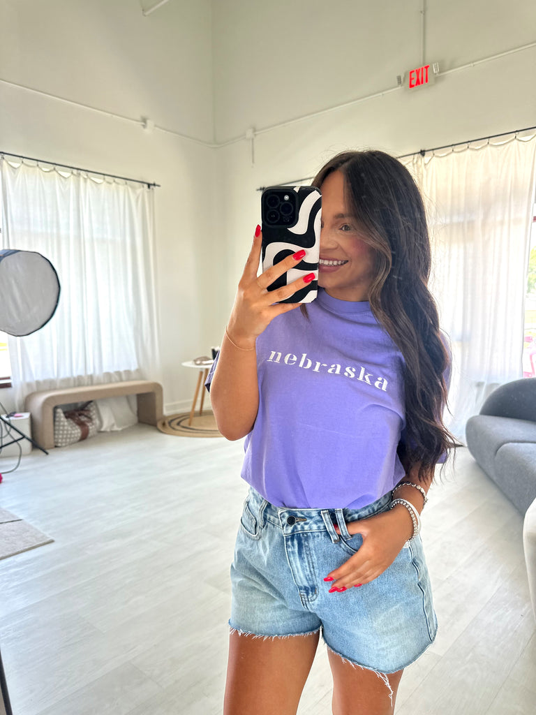 EMBROIDERED NEBRASKA - VIOLET TEE