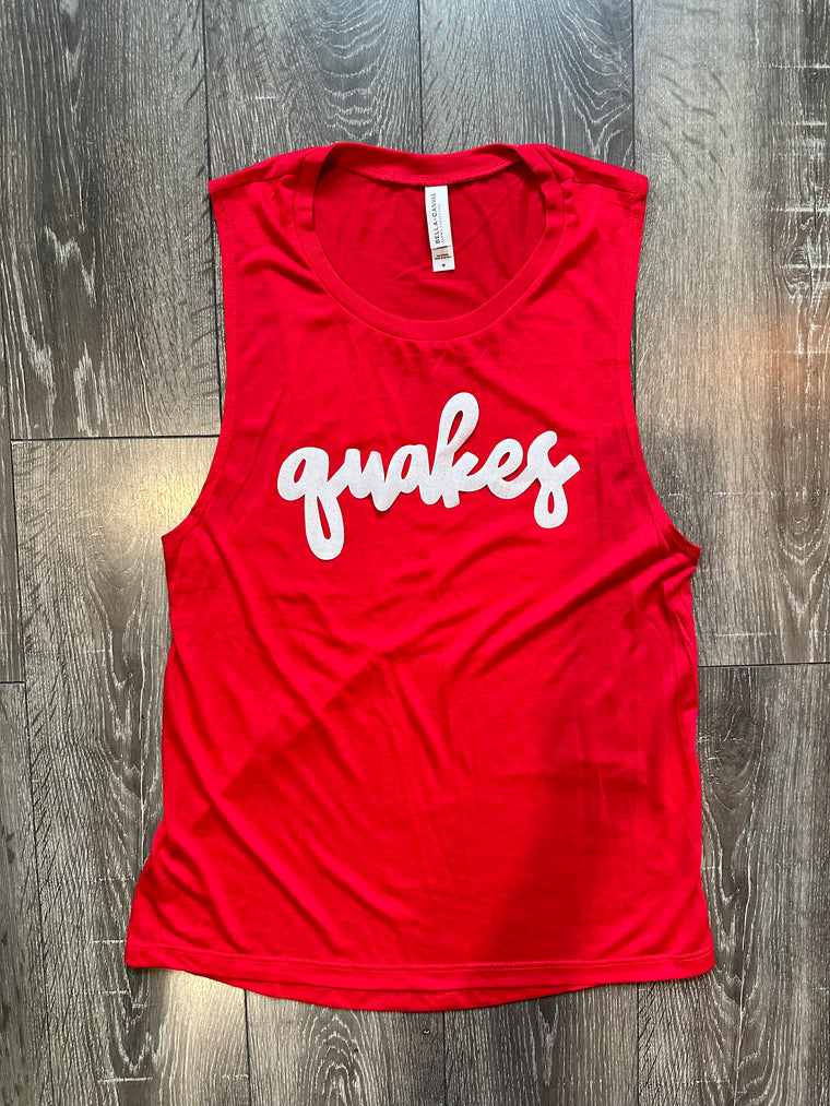 WHITE SPARKLE QUAKES - RED MUSCLE TANK