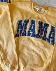 NAVY BLUE FLORAL MAMA - YELLOW CREWNECK