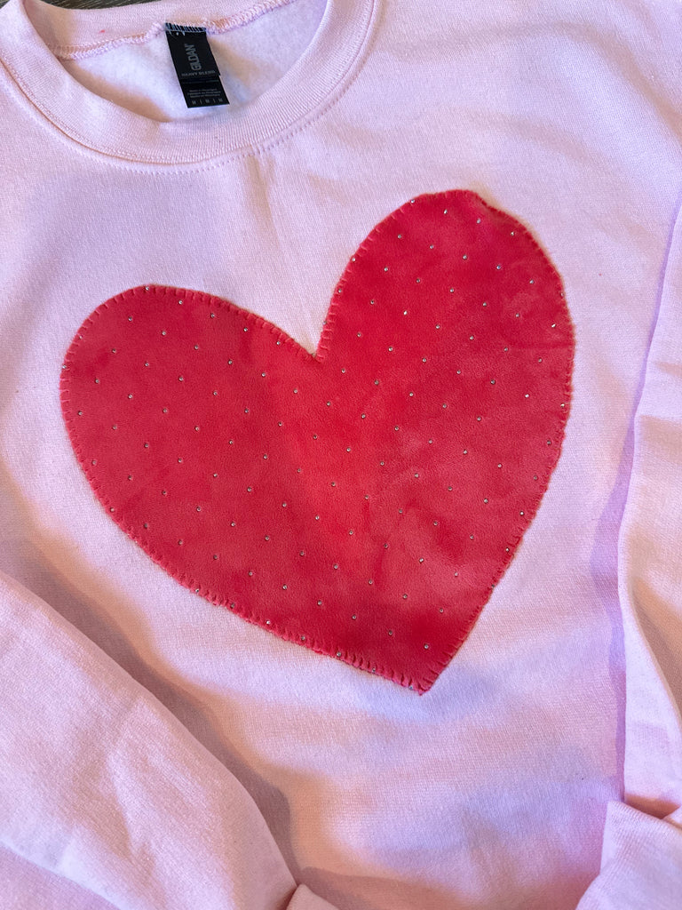 PINK SPARKLE VELOUR HEART - LIGHT PINK CREW (TODDLER + ADULT)