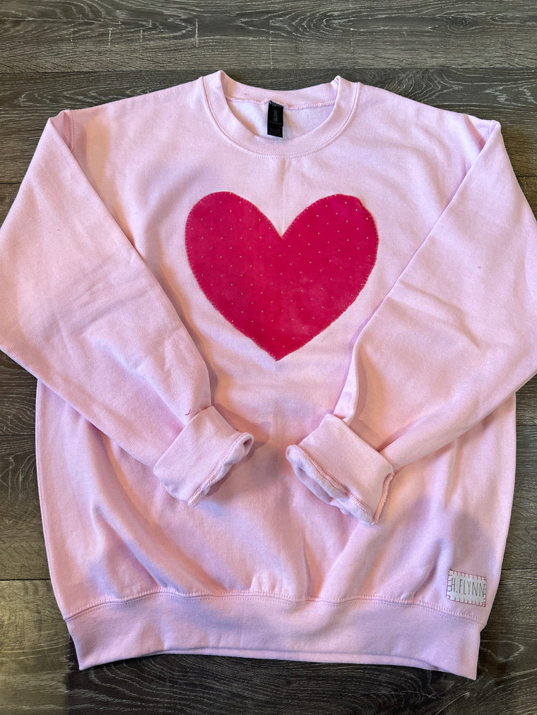 PINK SPARKLE VELOUR HEART - LIGHT PINK CREW (TODDLER + ADULT)