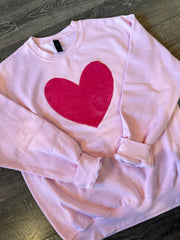 PINK SPARKLE VELOUR HEART - LIGHT PINK CREW (TODDLER + ADULT)