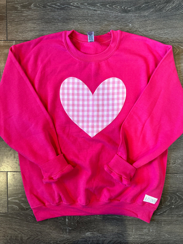 PINK GINGHAM HEART - HOT PINK CREW