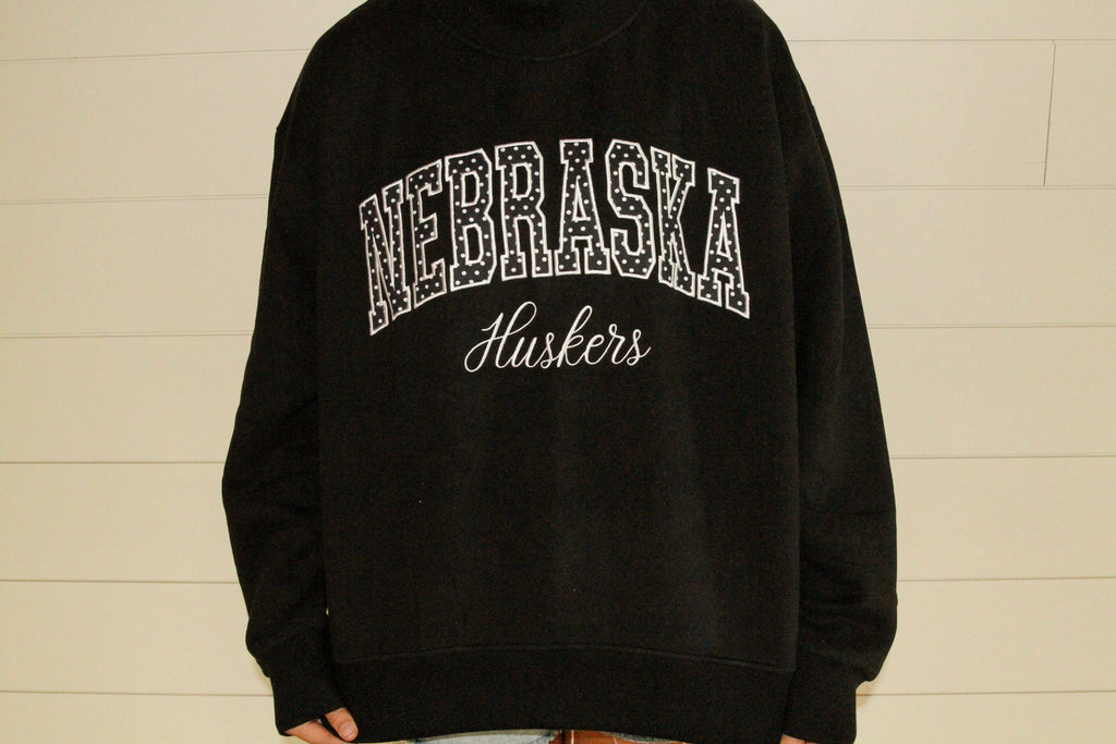 EMBROIDERED NEBRASKA HUSKERS - BLACK MOCKNECK