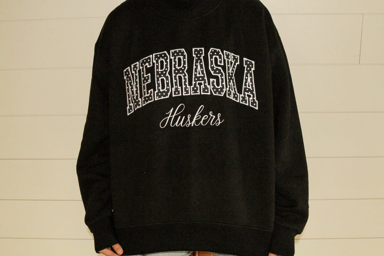 EMBROIDERED NEBRASKA HUSKERS - BLACK MOCKNECK