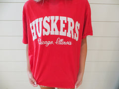 HUSKERS + LOCATION (dallas, vegas, or chicago) - RED TEE