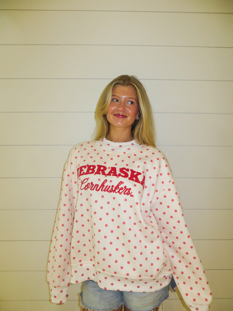 NEBRASKA CORNHUSKERS - RED POLKA DOT MOCKNECK