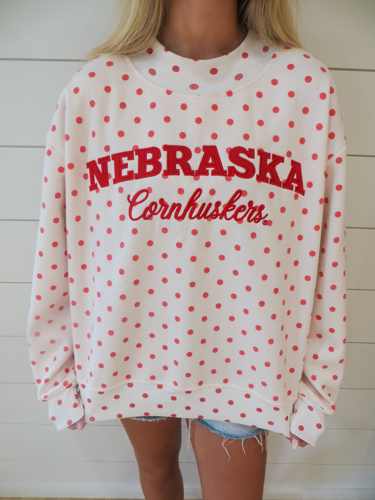 NEBRASKA CORNHUSKERS - RED POLKA DOT MOCKNECK