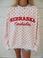 NEBRASKA CORNHUSKERS - RED POLKA DOT MOCKNECK