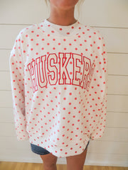 HUSKERS - RED POLKA DOT MOCKNECK