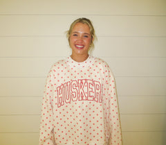 HUSKERS - RED POLKA DOT MOCKNECK