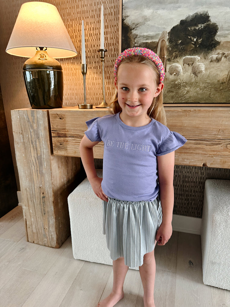 EMBROIDERED BE THE LIGHT - PURPLE TODDLER FLUTTER SLEEVE TEE