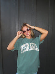 BLUE/YELLOW DITSY FLORAL NEBRASKA - GREEN TSHIRT