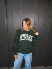 GREEN VINE FLORAL NEBRASKA - FOREST GREEN CREW