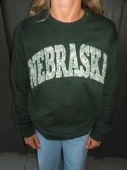 GREEN VINE FLORAL NEBRASKA - FOREST GREEN CREW