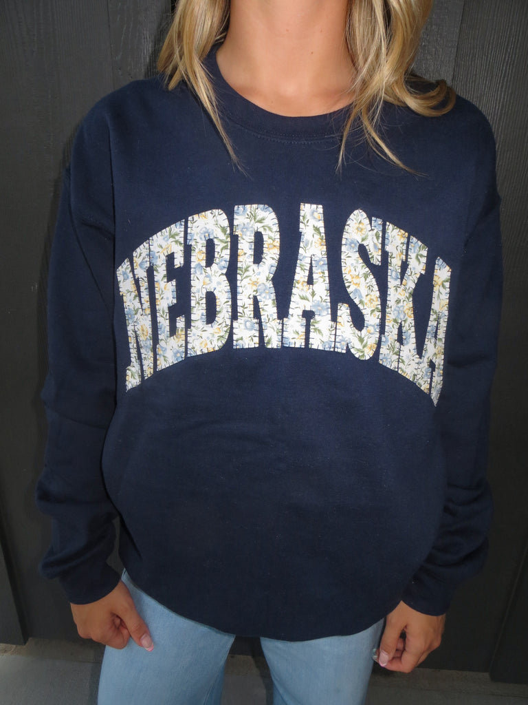 BLUE/YELLOW DITSY FLORAL NEBRASKA - NAVY CREW