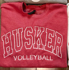 EMBROIDERED HUSKER VOLLEYBALL - SCARLET CREWNECK