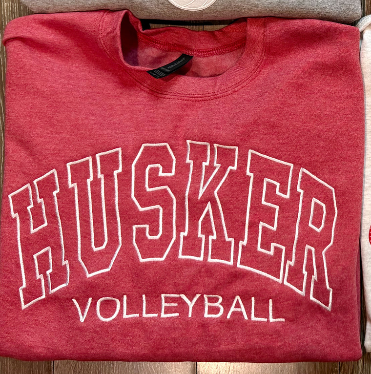 EMBROIDERED HUSKER VOLLEYBALL - SCARLET CREWNECK