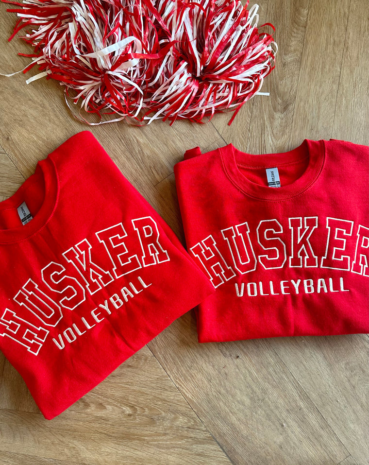 EMBROIDERED HUSKER VOLLEYBALL - RED CREW