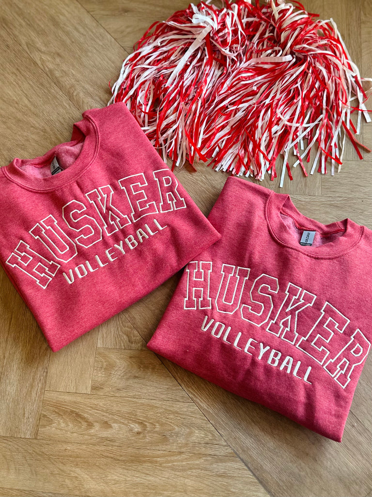 EMBROIDERED HUSKER VOLLEYBALL - HEATHER RED CREW