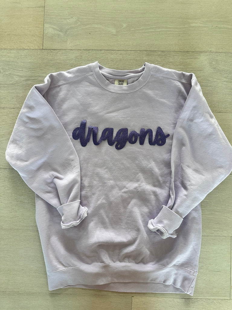 CURSIVE PURPLE SPARKLE DRAGONS - ORCHID COMFORT COLORS CREWNECK