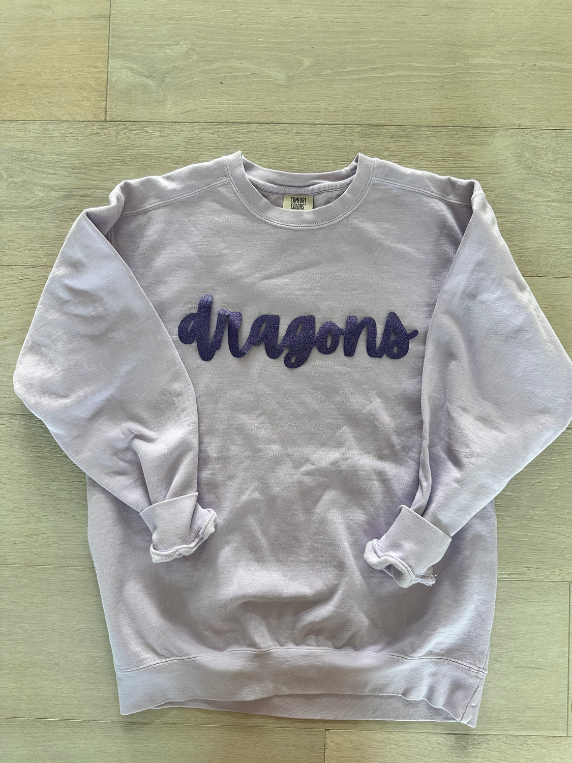 CURSIVE PURPLE SPARKLE DRAGONS - ORCHID COMFORT COLORS CREWNECK