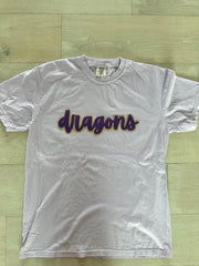 CURSIVE PURPLE/GOLD METALLIC DRAGONS - ORCHID COMFORT COLORS TEE (YOUTH + ADULT)