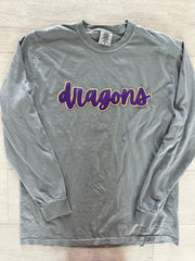 CURSIVE PURPLE/GOLD METALLIC DRAGONS - LIGHT GREY COMFORT COLORS LONG SLEEVE TEE