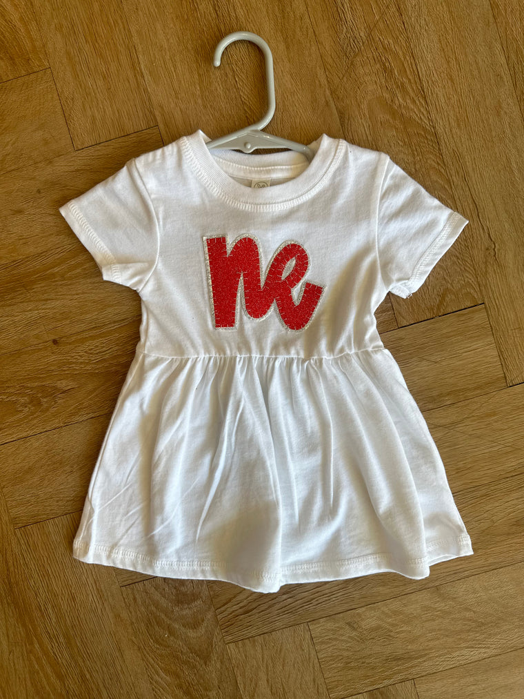 RED SPARKLE/ SILVER METALLIC NE - WHITE DRESS (INFANT + TODDLER)