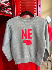 NE W/ STATE - GREY CREWNECK (TODDLER + YOUTH)