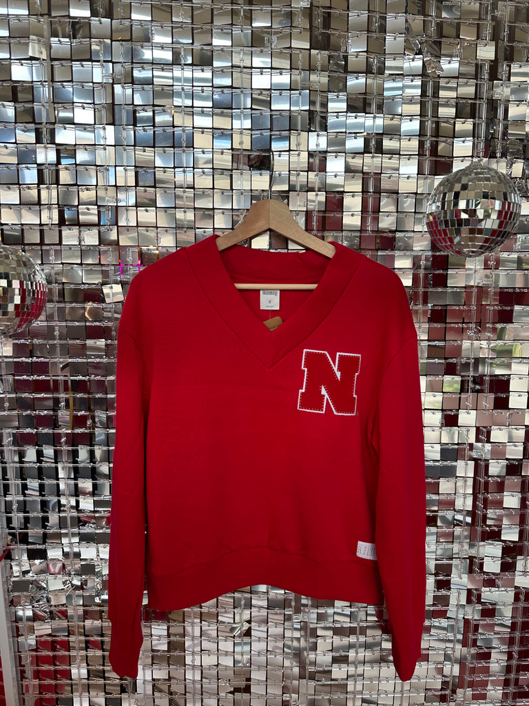 N - RED V NECK LADIES SWEATSHIRT