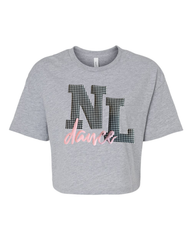 BLACK/WHITE GINGHAM NL PINK DANCE - GREY CROP TEE