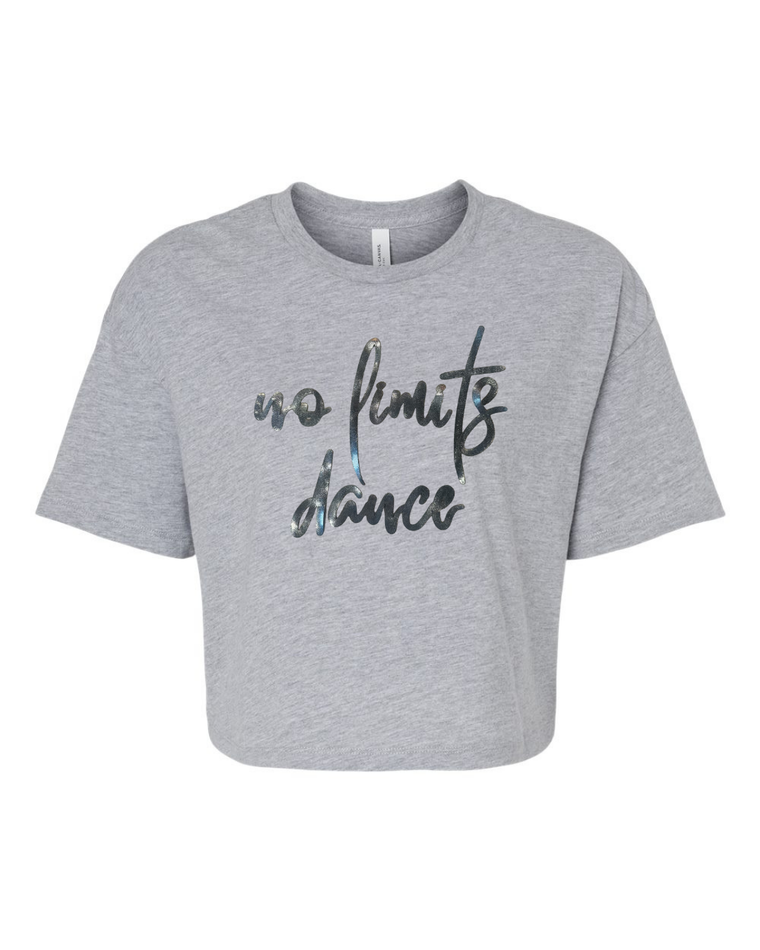 CURSIVE BLACK METALLIC NO LIMITS DANCE - GREY CROP TEE