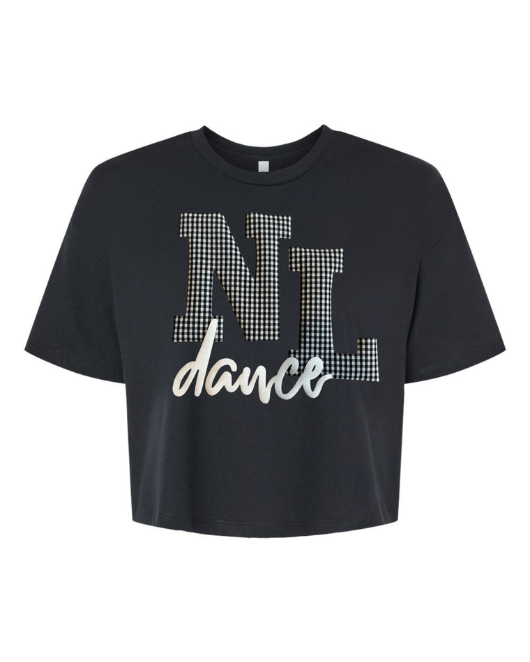 BLACK/WHITE GINGHAM NL WHITE DANCE - BLACK CROP TEE