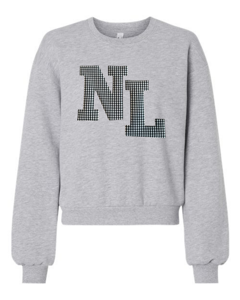 BLACK/WHITE GINGHAM NL WHITE DANCE - GREY CROP FLEECE CREW