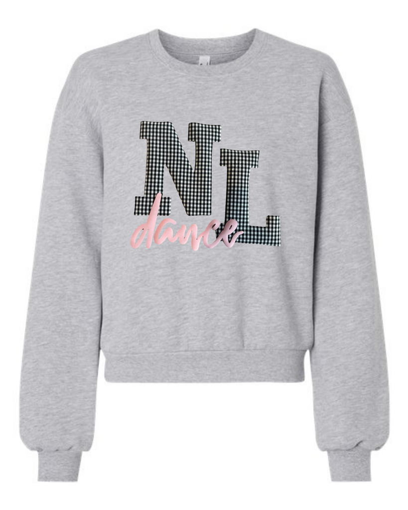 BLACK/WHITE GINGHAM NL PINK DANCE - GREY CROP FLEECE CREW