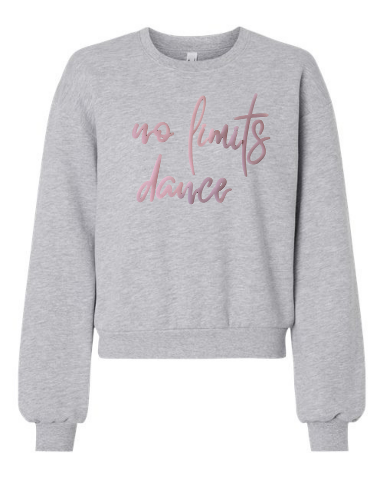 LIGHT PINK NO LIMITS DANCE - GREY CROP FLEECE CREW