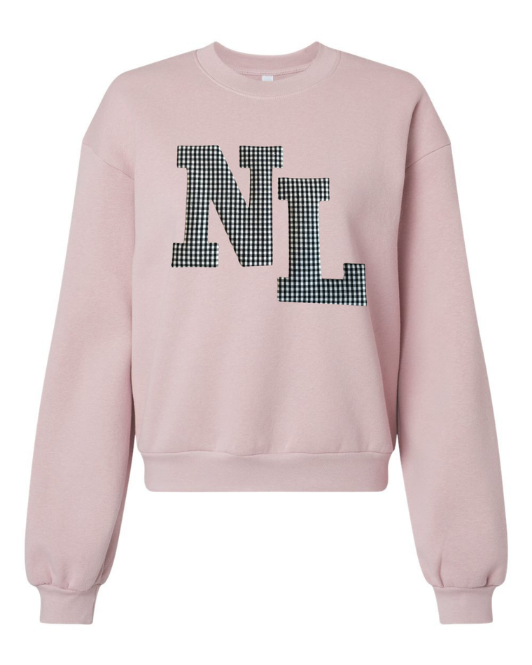 BLACK/WHITE GINGHAM NL - BLUSH CROP FLEECE CREW