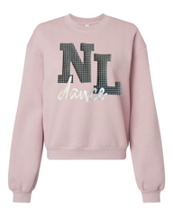 BLACK/WHITE GINGHAM NL WHITE DANCE - BLUSH CROP FLEECE CREW