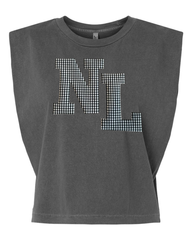 BLACK/WHITE GINGHAM NL - WASHED BLACK MUSCLE TEE