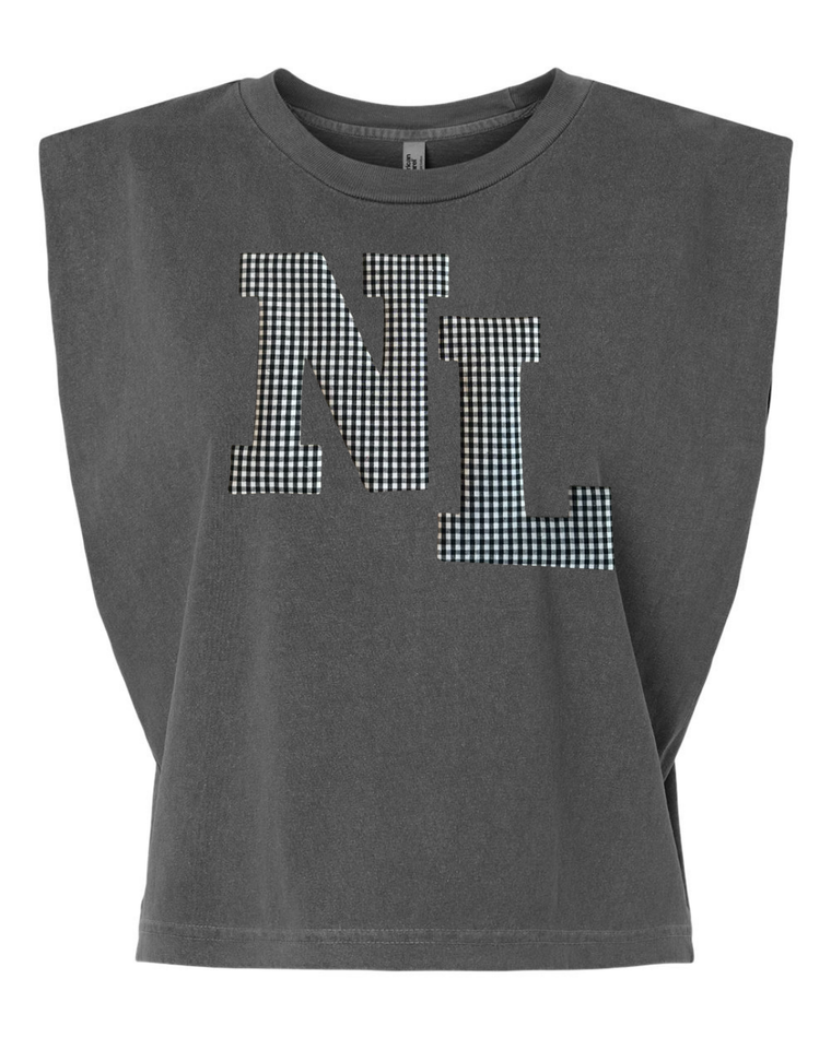 BLACK/WHITE GINGHAM NL - WASHED BLACK MUSCLE TEE