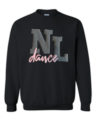 BLACK/WHITE GINGHAM NL PINK DANCE - BLACK GILDAN CREW - YOUTH + ADULT