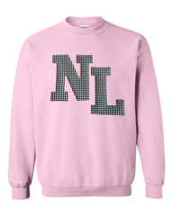 BLACK/WHITE GINGHAM NL - PINK GILDAN CREW - YOUTH + ADULT
