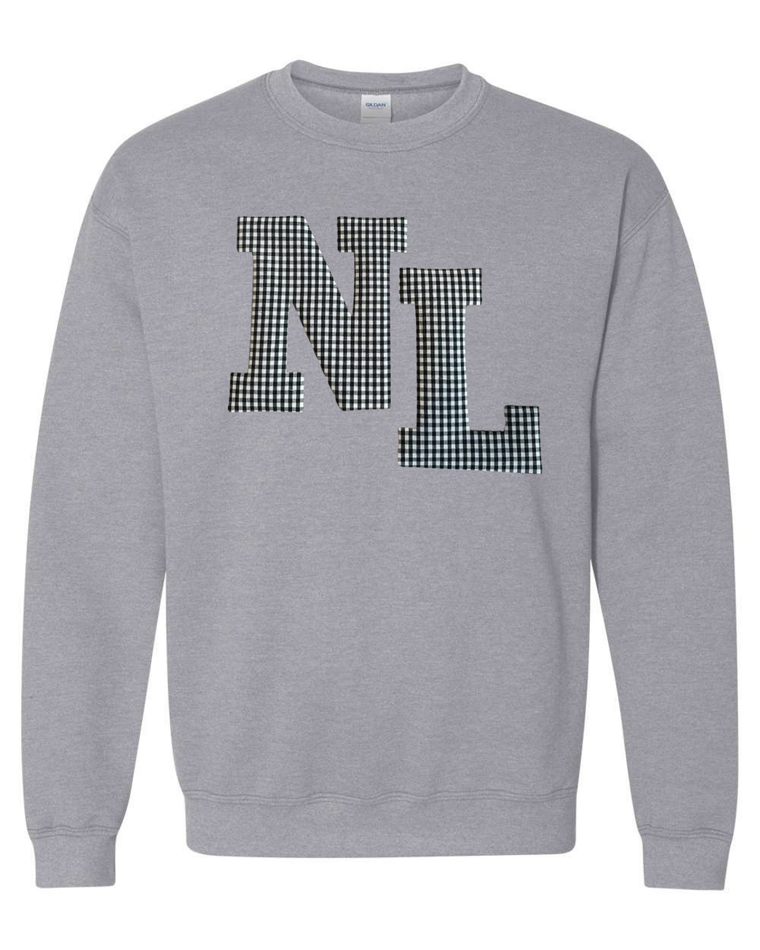 BLACK/WHITE GINGHAM NL - SPORT GREY GILDAN CREW - YOUTH + ADULT